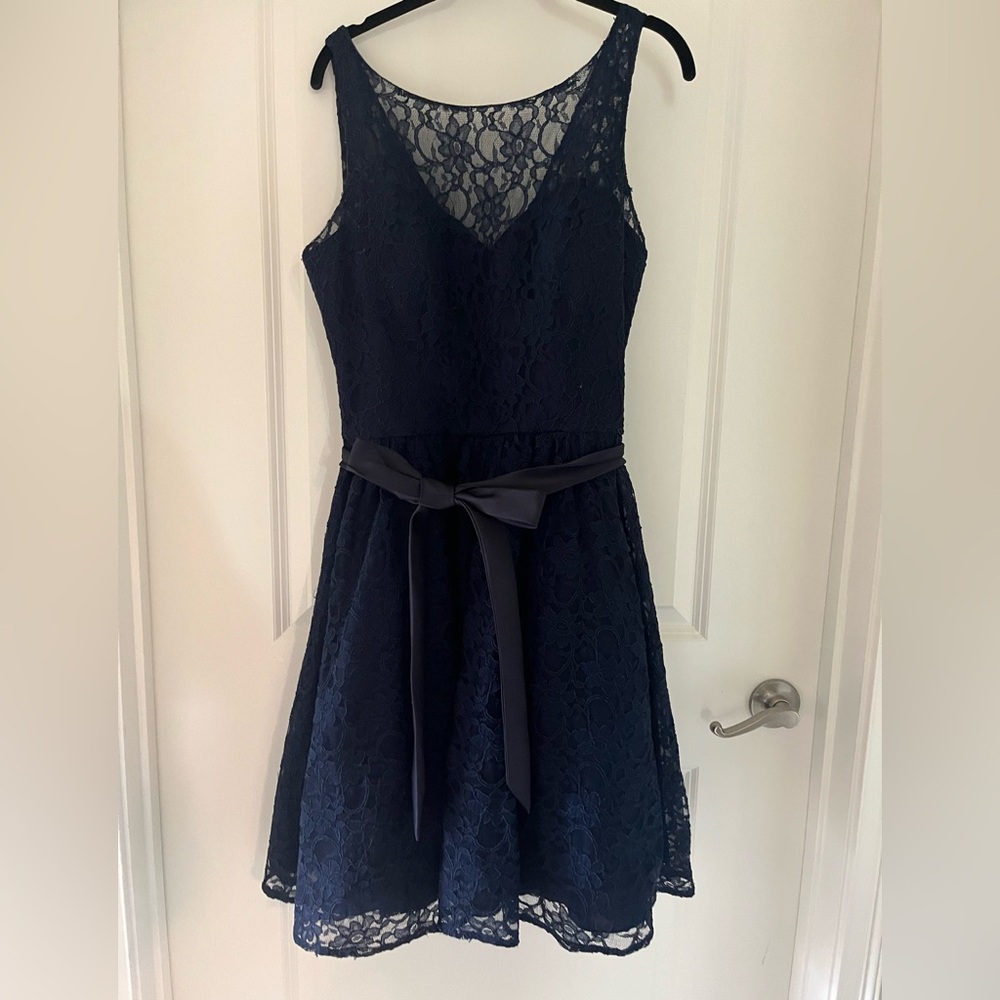 Knee length navy bridesmaids dress